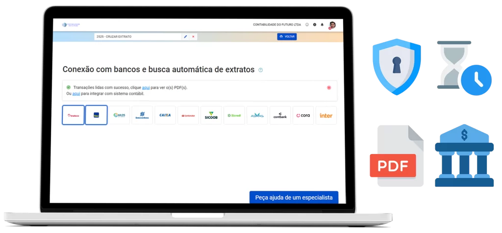 Notebook exibindo a interface da solução digital Busca Automática de Extratos