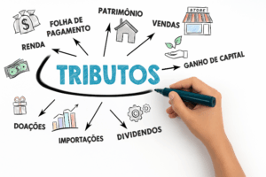 Profissional analisando gráficos e documentos financeiros em escritório moderno com tela digital ao fundo