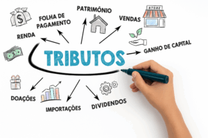 Profissional analisando gráficos e documentos financeiros em escritório moderno com tela digital ao fundo