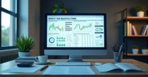Tabela fiscal digital moderna em tela de computador com gráficos e números fiscais detalhados brasileiros