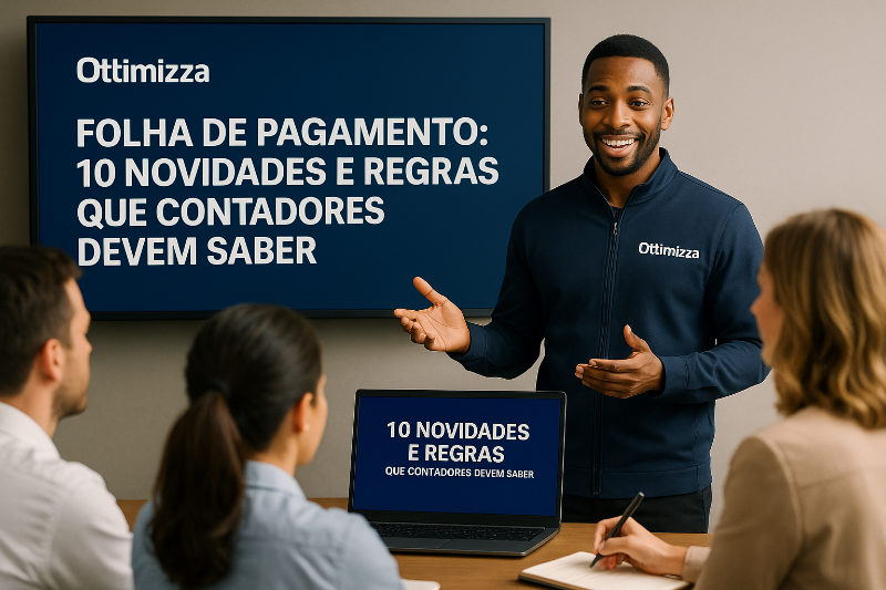 Mão segurando caneta sobre folha de pagamento com cálculos e computador ao fundo