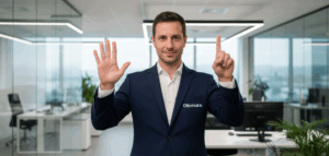 Equipe de contadores profissional em reunião de negócios discutindo estratégias de vendas, ambiente corporativo moderno com laptop, documentos e gráficos na mesa