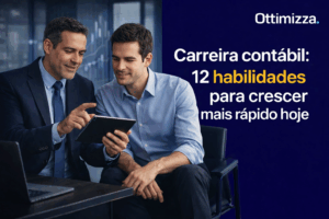 Contador jovem analisando gráficos em escritório moderno com equipe ao fundo