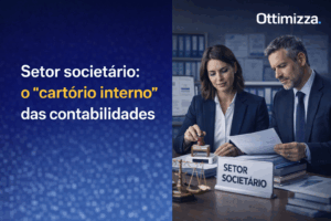 Equipe de setor societário organizando documentos em escritório contábil moderno