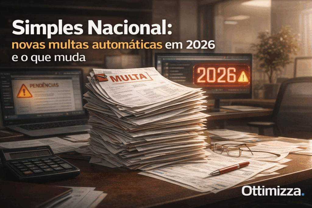 Contador analisando prazos fiscais do Simples Nacional em tela com alerta de multa automática
