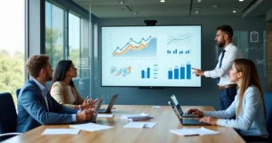 Equipe de escritório contábil em reunião planejando captação de novos clientes