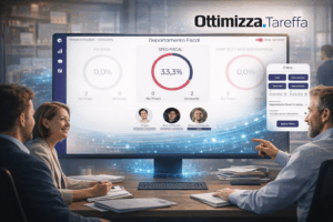 Painel com dashboard contábil em tempo real mostrando KPIs e status de tarefas