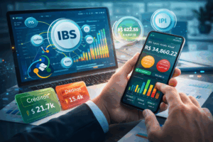Contador analisa painel digital com saldos e créditos de IBS em tempo real