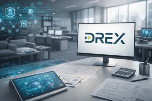 Conceito visual de Drex e tokenização conectados à rotina contábil