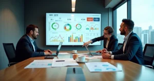 Equipe contábil analisando dados da DIRF eSocial e EFD-Reinf em painel financeiro digital