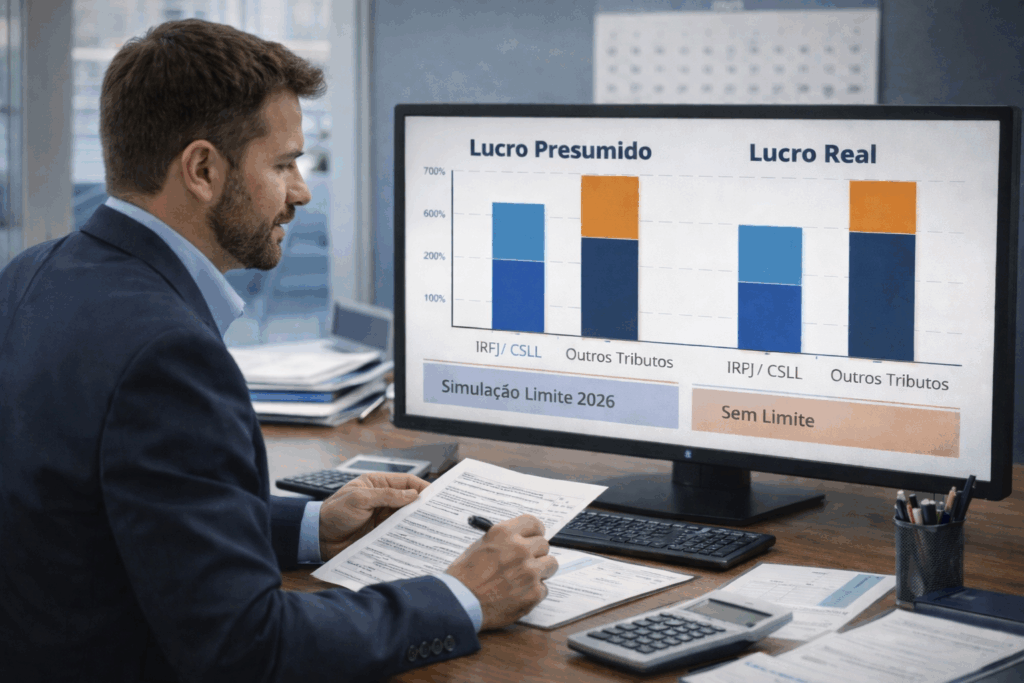 Gráfico de tributação mostrando mudança nas faixas de Lucro Presumido até 2026