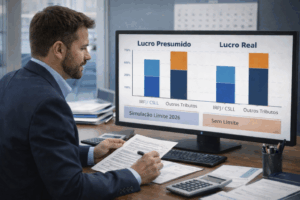 Gráfico de tributação mostrando mudança nas faixas de Lucro Presumido até 2026
