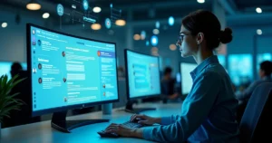 Central de atendimento contábil com chatbot inteligente gerenciando mensagens de clientes