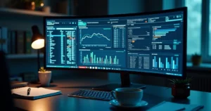 Razonete contábil digital em painel com IA automatizando conciliações