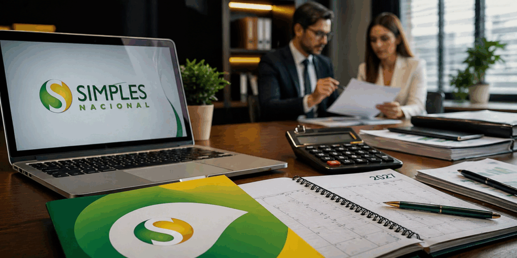 Quadro com linha do tempo destacando decisões sobre Simples Nacional 2027