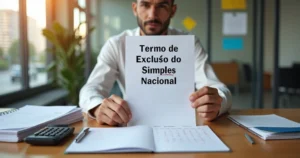 Empresário analisando carta de exclusão do Simples Nacional em ambiente de escritório