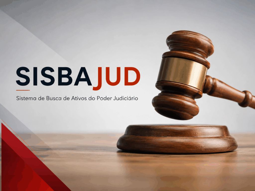Juiz analisa extrato bancário bloqueado em tela digital com alerta vermelho