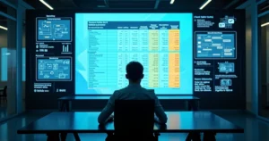 Analista contábil revisando DRE em painel digital com novas categorias de resultado