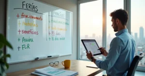 Profissional analisa quadro branco com ajustes em férias e benefícios trabalhistas