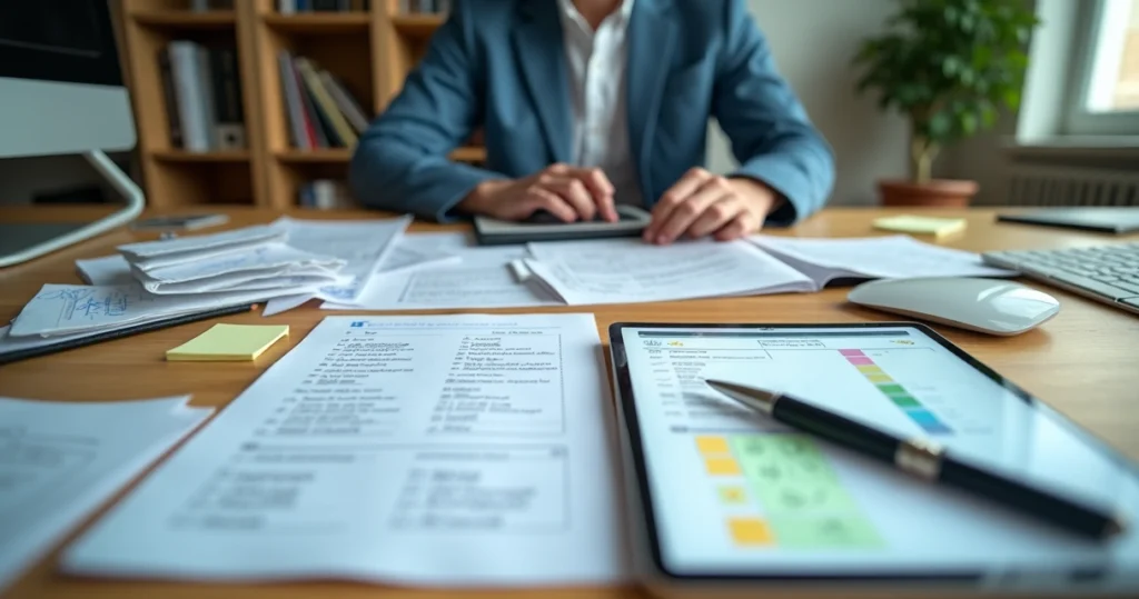 Comparação visual entre checklist digital em tablet e lista manual em papel sobre mesa de escritório